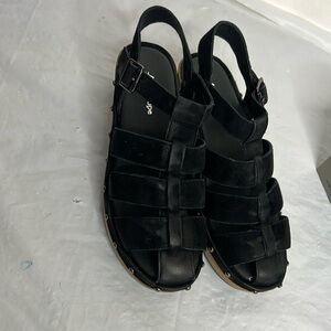 Antelope Heeled Sandal Suede Leather Black Size 9 EU 40